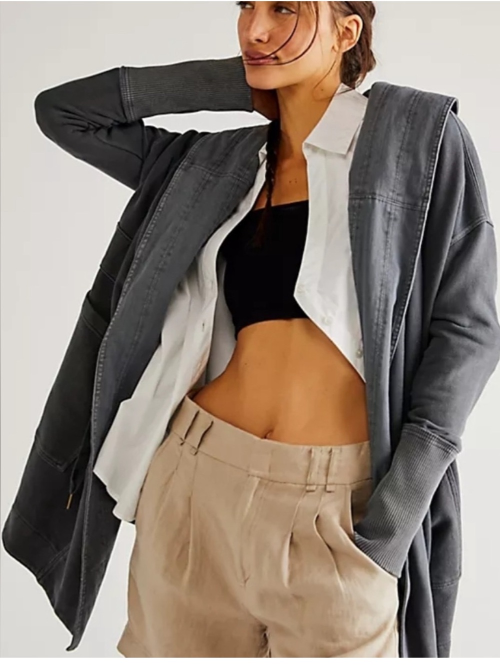 EUC Free People Brentwood Cardi in Charcoal Gray/Grey